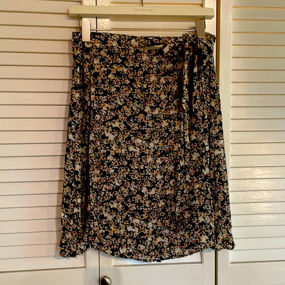 CAROL (Paris) faux wrap skirt, Black white pink yellow floral, Eur size 38